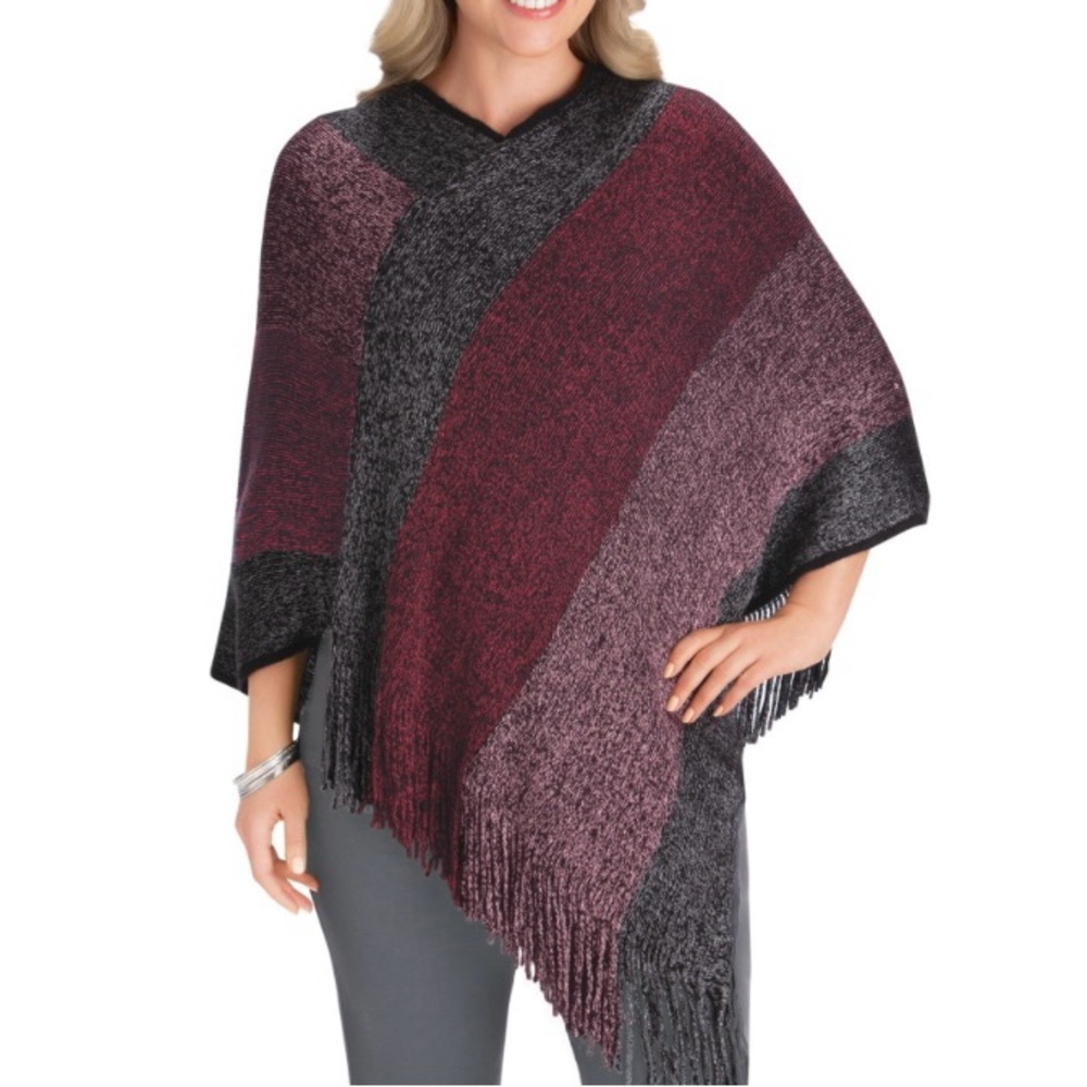 NWT Jack & Missy Stylish Asymmetrical Fringed Knit Poncho One Size Fits All